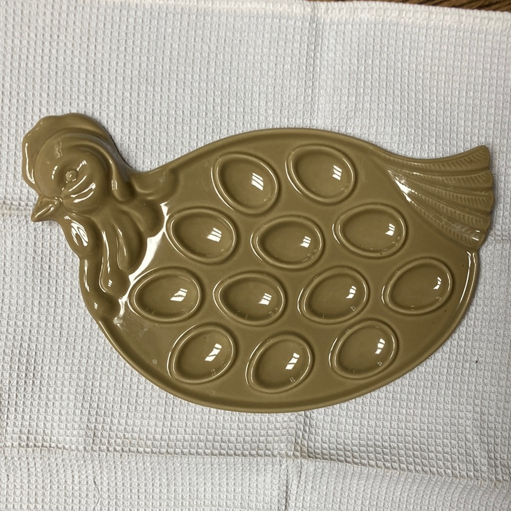 French country ceramic chicken deviled eggs holder platter REVOL France